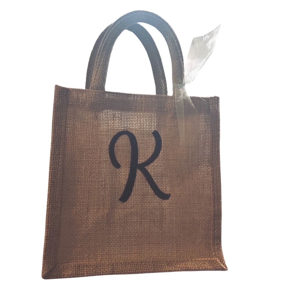 Mini Tote Bag Women Small Tan Excellent Monogram Initial K